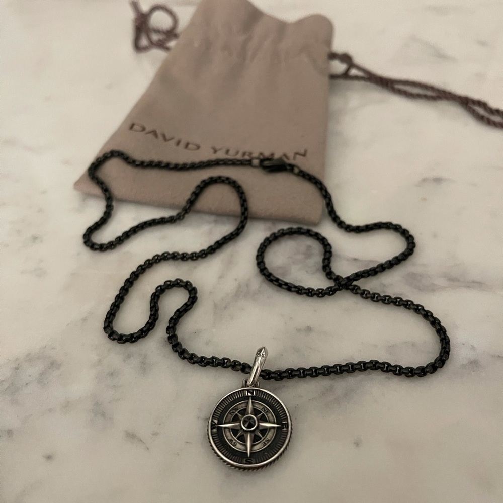 David Yurman Maritime Compass Amulet with Black Diamond and 2.7MM Chain